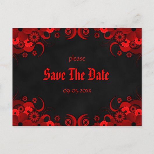 Red Floral Chalkboard Save The Date Aankondigingen (Voorkant)