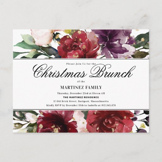 Red Floral Christmas Brunch Invitation (Devant)