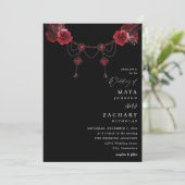 Red Floral & Crystal Wedding - Zwart Kaart (Staand voorkant)