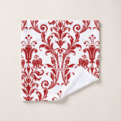 Red Floral Damask op White Bad Handdoek (Wasdoekje)