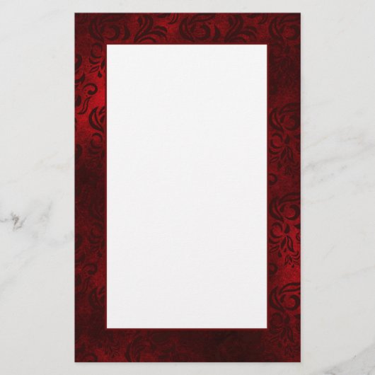 Red Floral Damask-schrijfpapier Briefpapier (Voorkant)
