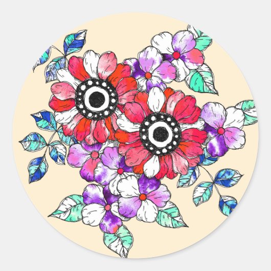 Red floral decoration ronde sticker (Voorkant)