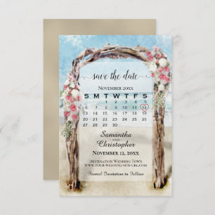 Red Floral Driftwood Beach Arbor bruiloft Save The Date