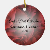 Red Floral Eerste Kerstmis Samen Keramisch Ornament (Voorkant)