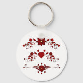 Red Floral Flourishes Sleutelhanger (Achterkant)