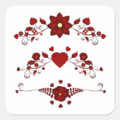 Red Floral Flourishes Vierkante Sticker (Voorkant)