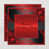 Red Floral Frontière Invitation d'anniversaire (Devant / Derrière)