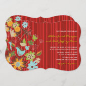Red Floral Garden Invitation de mariage et carte d (Devant / Derrière)