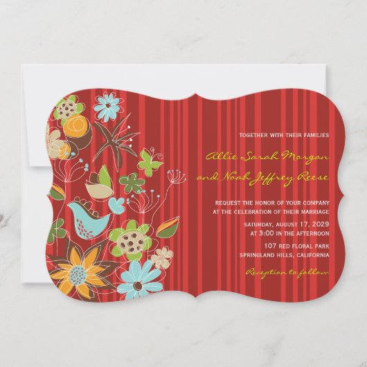 Red Floral Garden Invitation de mariage et carte d (Devant)