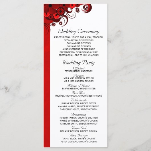 Red Floral Gothic Wedding Programme Modèles (Dos)