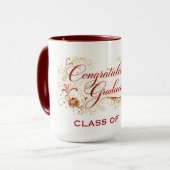 Red Floral Graduation Script with Custom Year Mok (Voorkant links)