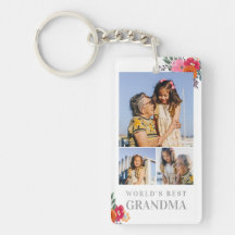  Red Floral Grandma 3 Photo Collage Sleutelhanger