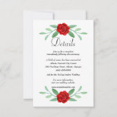 Red Floral Greenery Foliage Wedding Details Kaart (Voorkant)