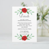 Red Floral Greenery Foliage Wedding Details Kaart (Staand voorkant)