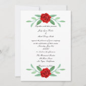 Red Floral Greenery Foliage Wedding Invitation Kaart (Voorkant)