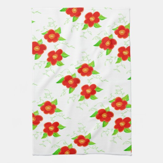 Red Floral Hand Towel Theedoek (Verticaal)