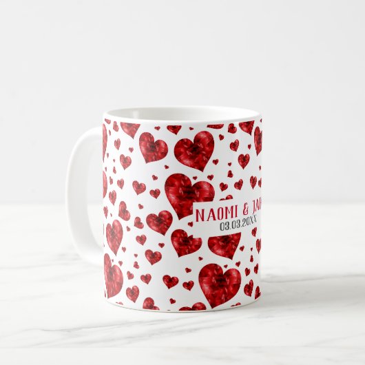 Red Floral Hearts Koffiemok (Voorkant links)