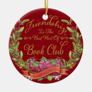 Red Floral Holiday Book Club Vriendschap Keramisch Ornament