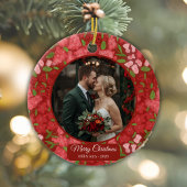 Red Floral Holiday Personalized Photo Keramisch Ornament