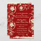 Red Floral Lace Wedding Invitation Kaart (Voorkant / Achterkant)