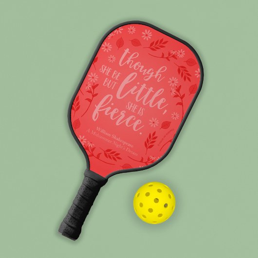 Red Floral Little but Fierce William Shakespeare Pickleball Paddle