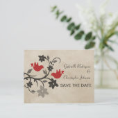 Red Floral Lovevogels Bewaar het Briefkaart Datum (Staand voorkant)