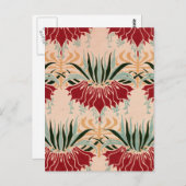 Red Floral Nouveau Briefkaart (Voorkant / Achterkant)