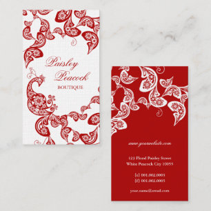 Red Floral Paisley Peacock Stylish Chic Elegant Visitekaartje