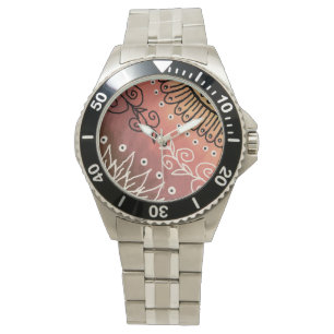 Red Floral Pattern Horloge