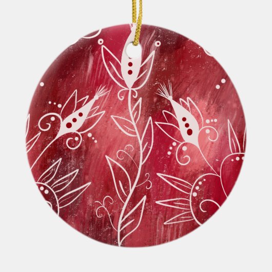 Red Floral Pattern Keramisch Ornament (Voorkant)