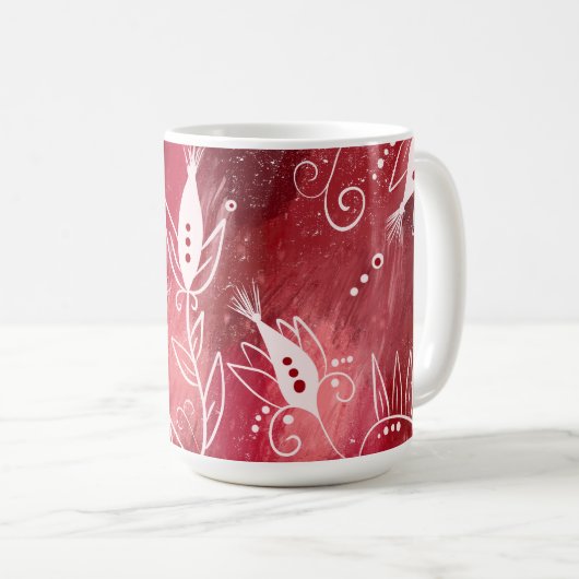 Red Floral Pattern Koffiemok (Voorkant rechts)