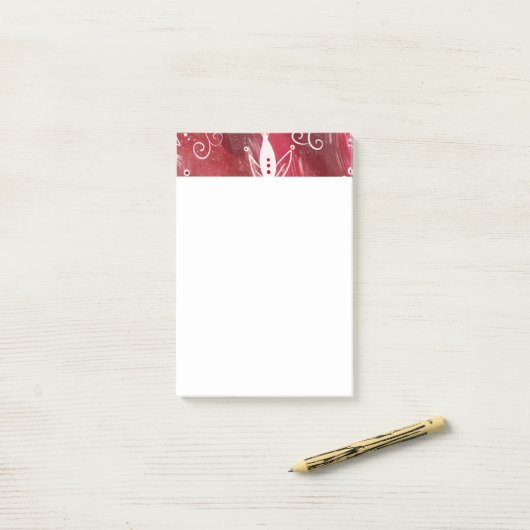 Red Floral Pattern Post-it® Notes (Op bureau)