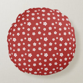 Red Floral Pattern Rond Kussen