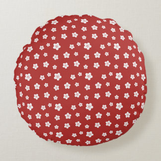 Red Floral Pattern Rond Kussen