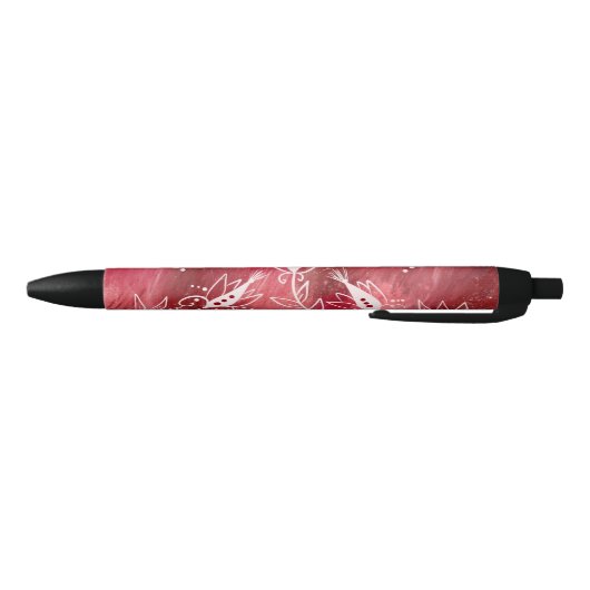 Red Floral Pattern Zwarte Inkt Pen (Bodem)