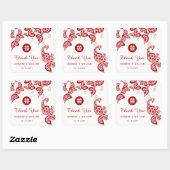 Red Floral Peacock Double Happiness Asian Wedding Vierkante Sticker (Vel)