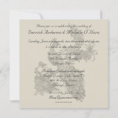 Red Floral Peacock Wedding Invitation Kaart (Achterkant)