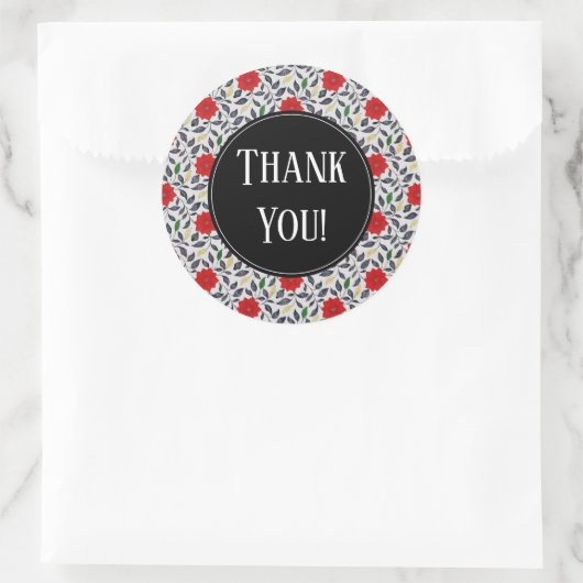 Red  Floral Poppy Pattern Dank je Ronde Sticker (Tas)