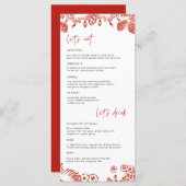 Red Floral Portugal Keramisch | Bruiloft Menu (Voorkant / Achterkant)