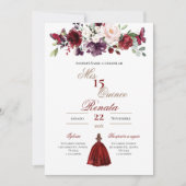 Red Floral Quinceañera Invitation Spanish  (Devant)