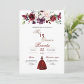Red Floral Quinceañera Invitation Spanish  Kaart (Staand voorkant)