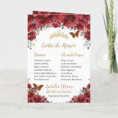 Red Floral Quinceanera Princess Padrinos Events Programma (Achterkant)