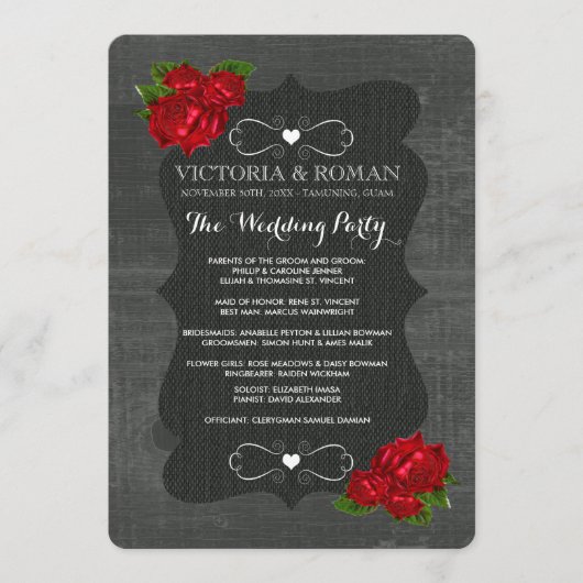 Red Floral Rose Wood Programmes de mariage gothiqu (Devant)