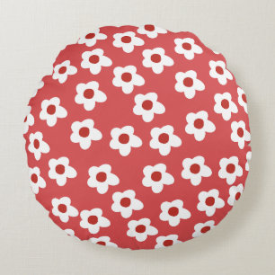 Red Floral Round Pillow Rond Kussen