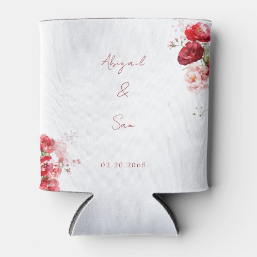 Red Floral Script Wedding Favoriet Blikjeskoeler (Voorkant)