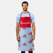 Red Floral Shabby Chic Blue Gingham Lily Kitchen Schort (Gedragen)