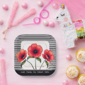 Red Floral Square Papieren Bordje (Feest)