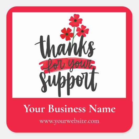 Red Floral Thank you business packaging sticker (Devant)