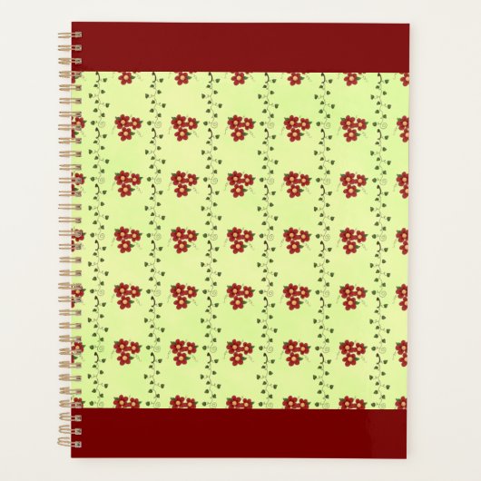 Red Floral Vine Pattern on Light Green (Devant)