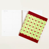 Red Floral Vine Pattern on Light Green Planner